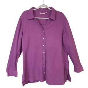 Soft Surroundings Purple Gauze Cotton Button Front Shirt Tunic Top XL